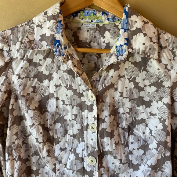 Boden Gray Floral Button-Down Shirt Cotton Collared Long Sleeve US Women Size 6 - Picture 2 of 14